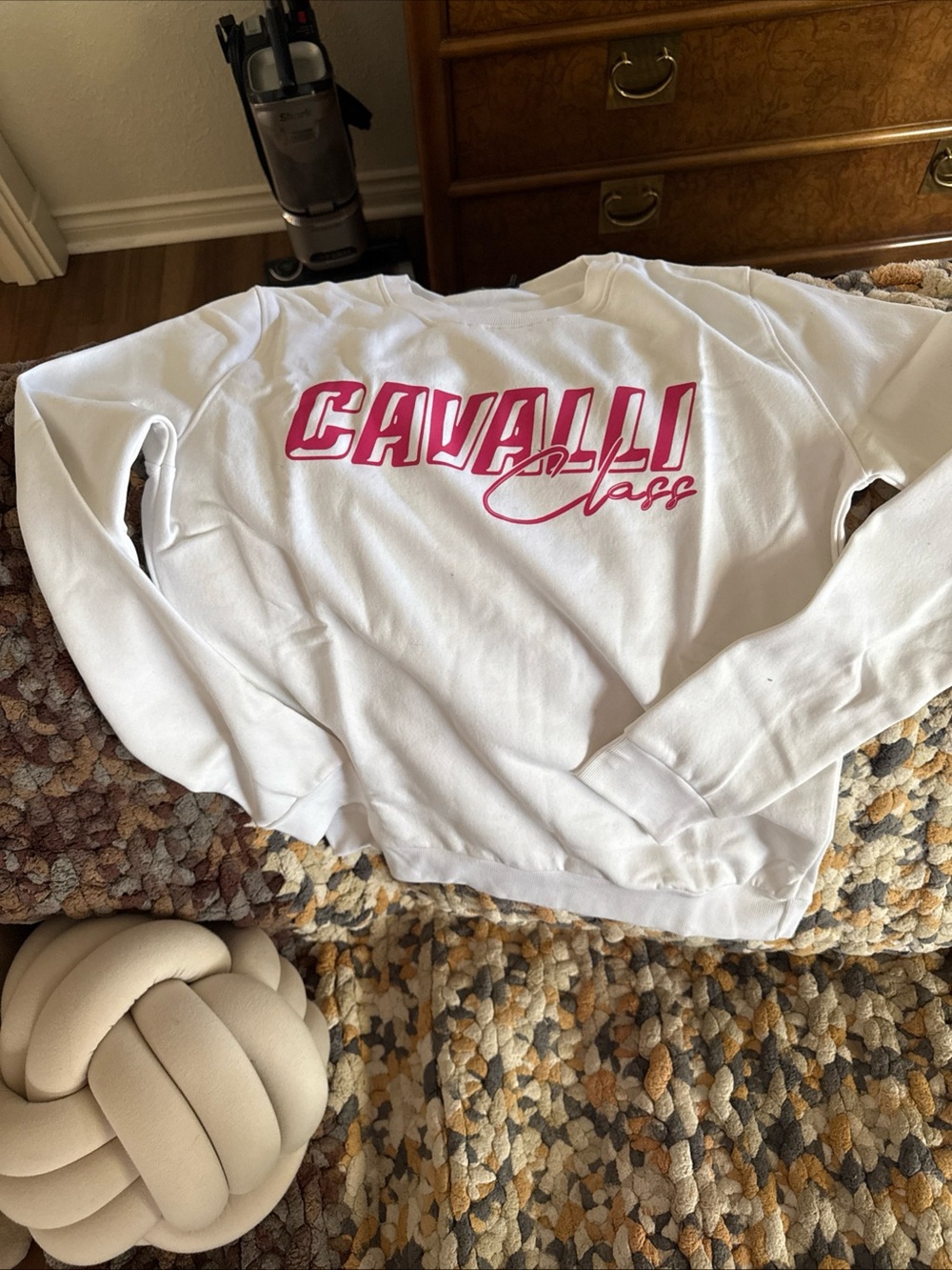 Cavalli Class White Sweatshirt with Pink Logo Lg-NWT